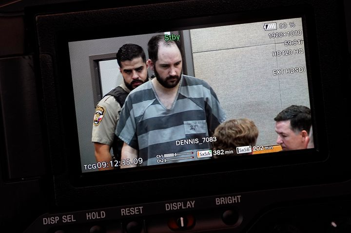 U.S. Army Sgt. Daniel Perry, who was convicted of murder for fatally shooting an armed protester in 2020 during nationwide protests against police violence and racial injustice, is seen on a pool video feed as he arrives for his sentencing hearing in Austin, Texas, on May 9, 2023. 