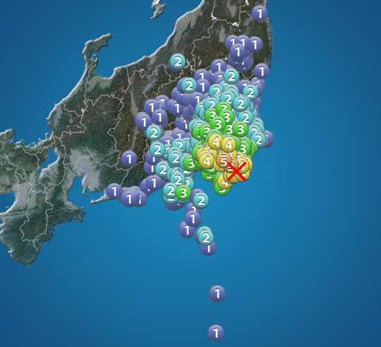 実際に観測された震度の情報