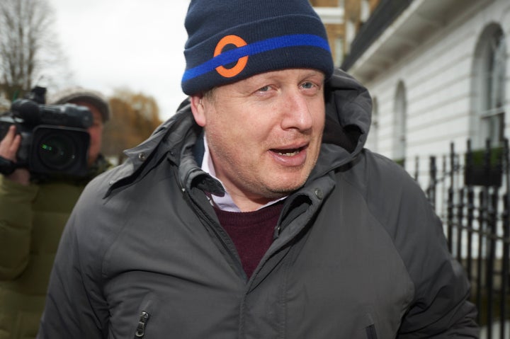 Then London Mayor Boris Johnson arrives home in London on February 21, 2016.