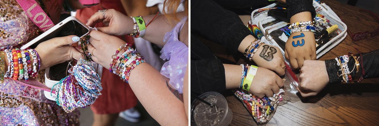 Swifties trade friendship bracelets at the event.
