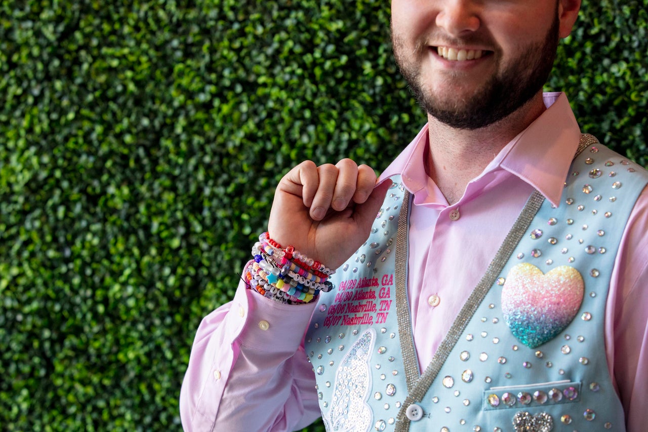 Wesley Langford, in his custom outfit, poses at TAY-GATE. Wesley and his wife, Summer, were headed to the concert after the party.