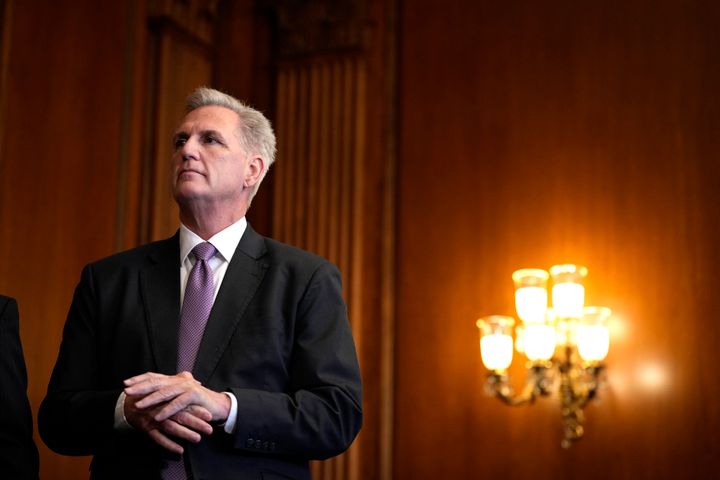 House Speaker Kevin McCarthy (R-Calif.) holds a press conference after the House passed a border security and immigration overhaul bill, where congressional leaders and President Joe Biden mutually agreed to postpone a planned meeting on the debt limit Friday.