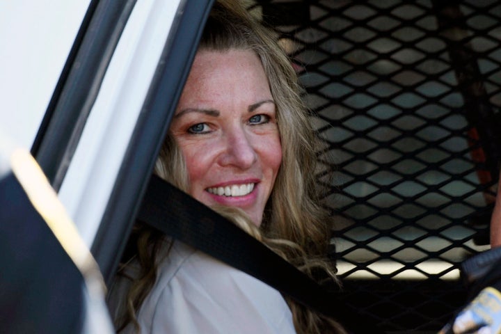 Lori Vallow Daybell sits in a police car after a hearing at the Fremont County Courthouse in St. Anthony, Idaho, on Aug. 16, 2022.