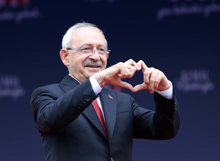 Kilicdaroglu greets the crowd at an electoral rally organized by CHP in Sivas, Turkiye on May 11, 2023.