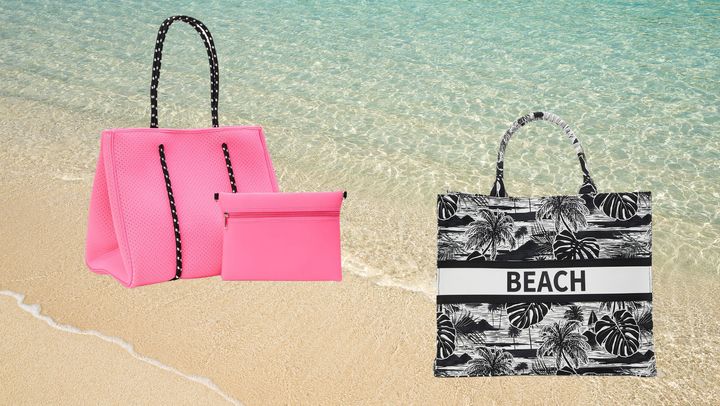 Multi Purpose Neoprene Beach Bag with Zippered Interior Pocket(Pink) 