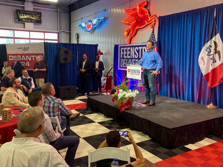 Florida Governor Ron DeSantis speaks during the Feenstra Family Picnic event in Sioux Center, Iowa on May 13th, 2023. (Photo by Léa DAUPLE / AFP) (Photo by LEA DAUPLE/AFP via Getty Images)