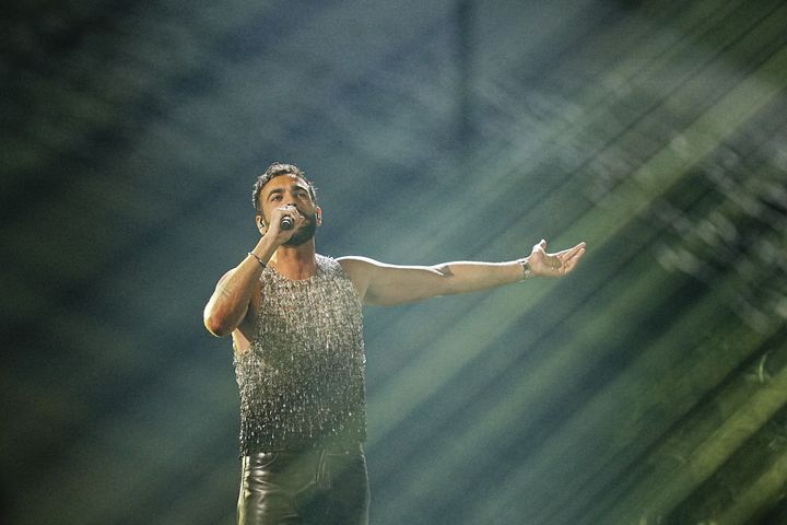 Italy entrant Marco Mengoni performing in the grand final for the Eurovision Song Contest final at the M&S Bank Arena in Liverpool. Picture date: Saturday May 13, 2023. (Photo by Aaron Chown/PA Images via Getty Images)