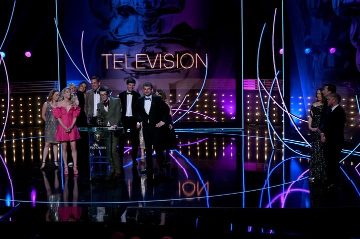 Emily Hudd, Iain Wimbush, James Kettle, Jeanette Gouldbourn and Tom Forbes accept the Features Series Award at the TV Baftas