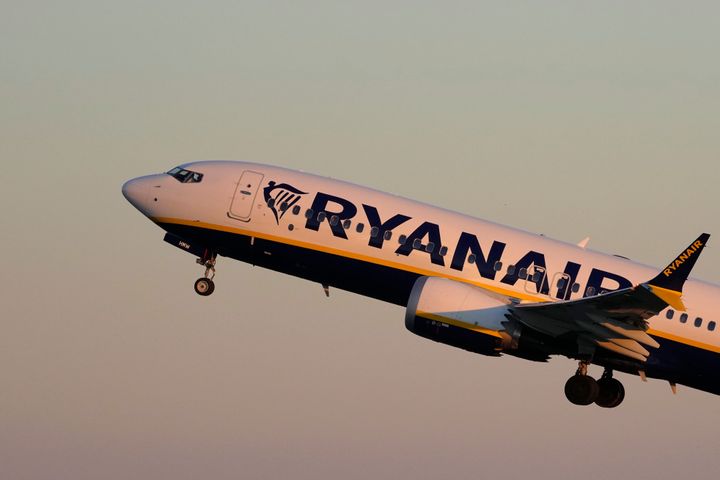 A Ryanair Boeing 737 MAX takes off from Lisbon airport, Wednesday, Jan. 25, 2023. (AP Photo/Armando Franca)