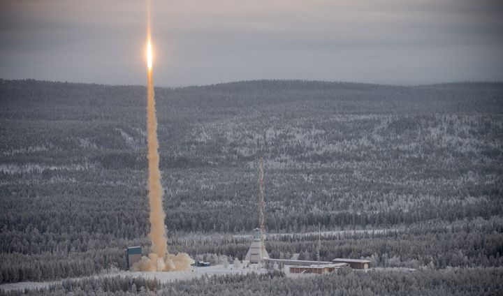 The launch of the SubOrbital Express 3 rocket from the Esrange Space Centre in Jukkasjärvi, northern Sweden.