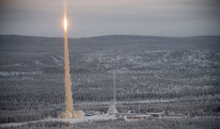 The launch of the SubOrbital Express 3 rocket from the Esrange Space Centre in Jukkasjärvi, northern Sweden.