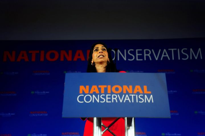 Home secretary Suella Braverman speaking during the National Conservatism Conference at the Emmanuel Centre, central London.