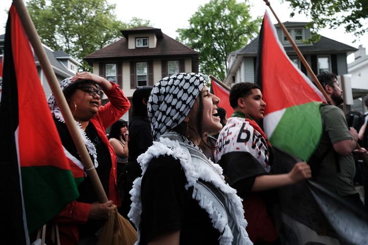 Local Palestinians, activists and others participate in a "Nakba" rally in the Bay Ridge section of Brooklyn on May 13, 2023 in New York City. "Nakba," which is the Arabic word for "catastrophe," refers to Palestinian's expulsion from and the destruction of hundreds of villages and cities in 1948 from lands that are now part of greater Israel. Palestinians in America and around the world are marking 75 years since the Nakba.