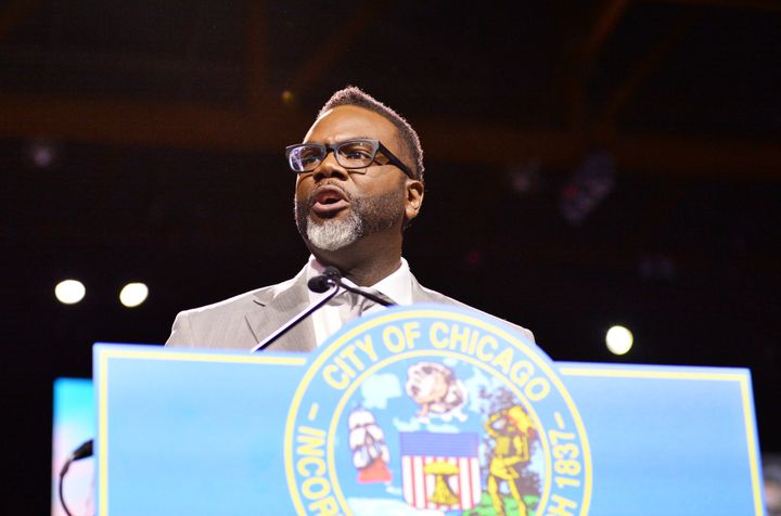 Brandon Johnson swears in as Chicago's 57th mayor at UIC's Credit Union One Arena in Chicago, Illinois, United States on May 15, 2023.