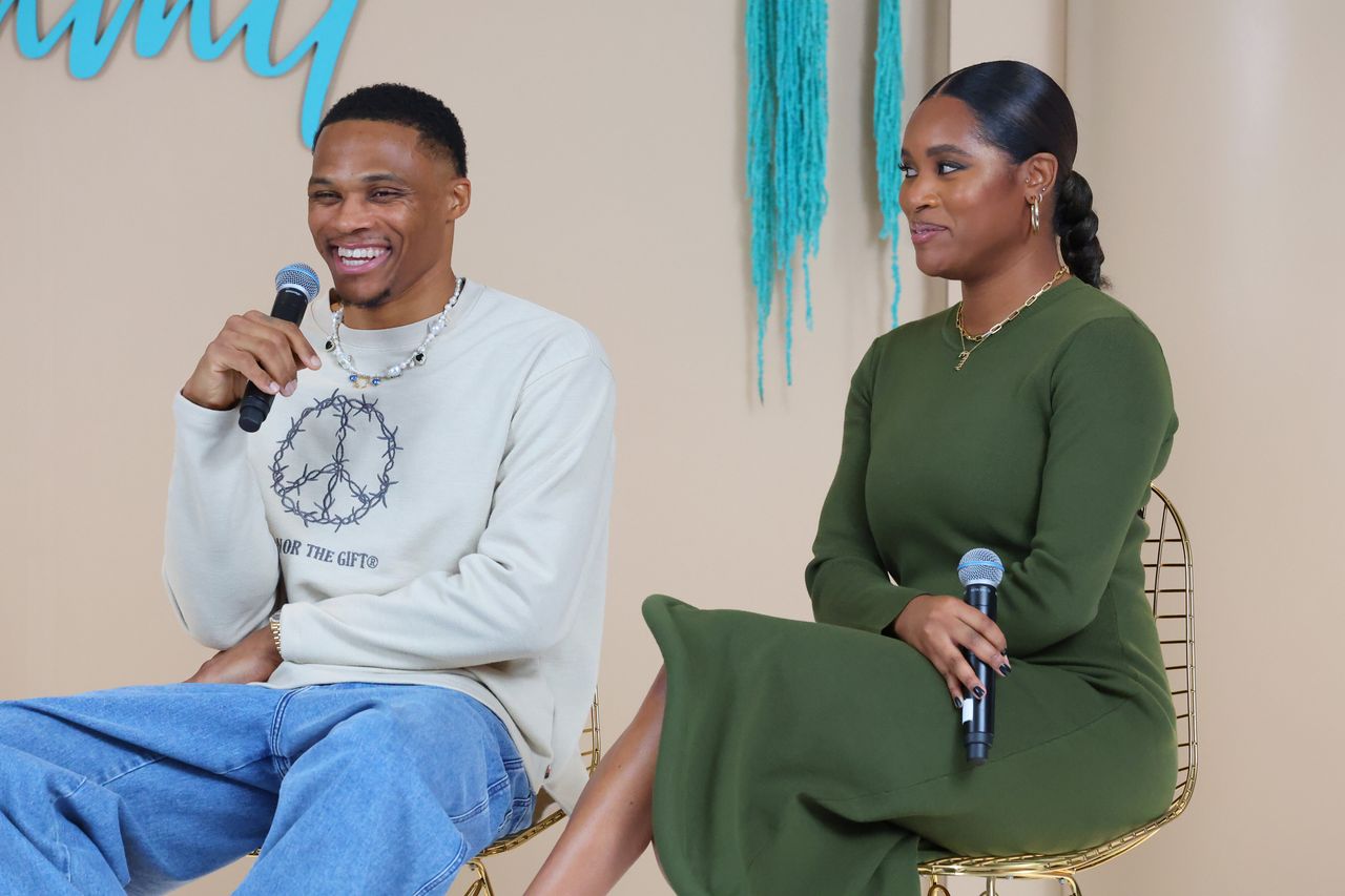 Russell Westbrook and Nina Westbrook attend the 5th Annual Black Love Summit at Hudson Loft on Nov. 12, 2022, in Los Angeles, California.