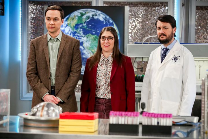 From Left: Sheldon Cooper (Jim Parsons), Amy Farrah Fowler (Mayim Bialik) and Wil Wheaton (himself) in “The Big Bang Theory” episode “The D & D Vortex."