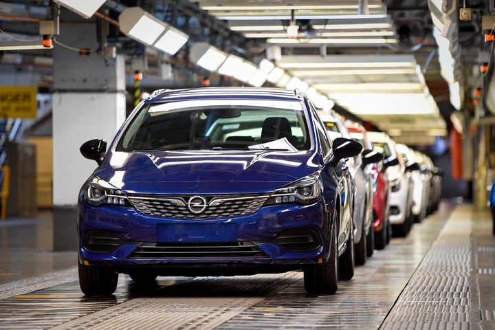 Vehicles on the production line at the Stellantis Vauxhall Ellesmere Port.