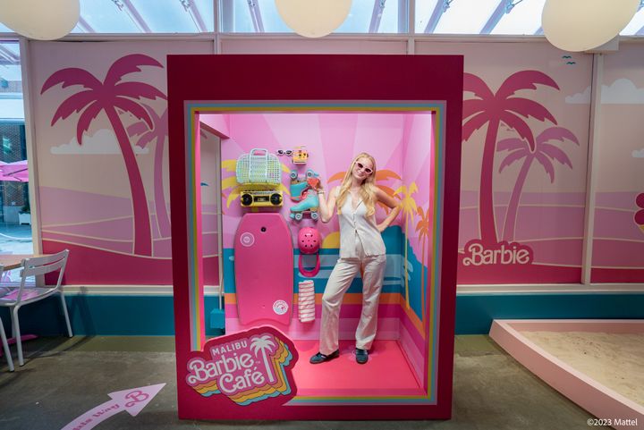 Visitors to New York's Malibu Barbie Café can pose inside a life-sized Barbie box. 