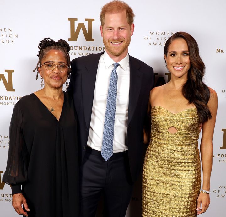 Doria Ragland, Prince Harry and Meghan Markle attend the Ms Foundation Women of Vision Awards in New York City.