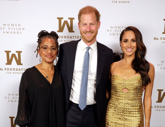 (L-R) Doria Ragland, Prince Harry, Duke of Sussex and Meghan, The Duchess of Sussex attend the Ms Foundation Women of Vision Awards: Celebrating Generations of Progress & Power at Ziegfeld Ballroom in New York City.