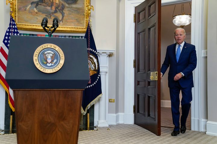 President Joe Biden arrives to speak about the debt limit talks in the Roosevelt Room of the White House on Wednesday.