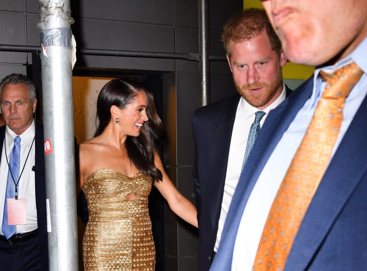 Meghan Markle and Prince Harry leave The Ziegfeld Theatre in New York.