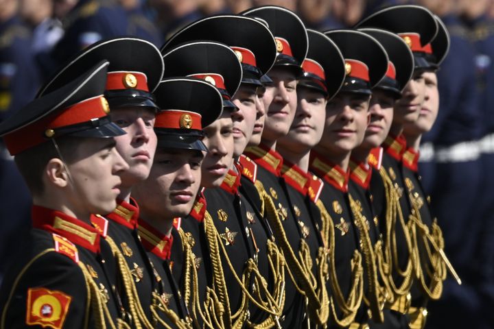 Russian soldiers parade during 78th anniversary of the Victory Day in Red Square in Moscow, Russia on May 09, 2023. 