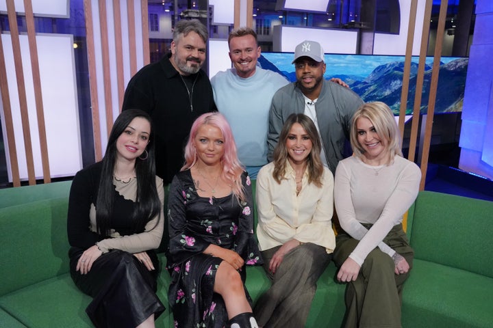 (left to right) Tina Barrett, Paul Cattermole, Hannah Spearritt, Jon Lee, Rachel Stevens, Bradley McIntosh and Jo O'Meara pictured in February