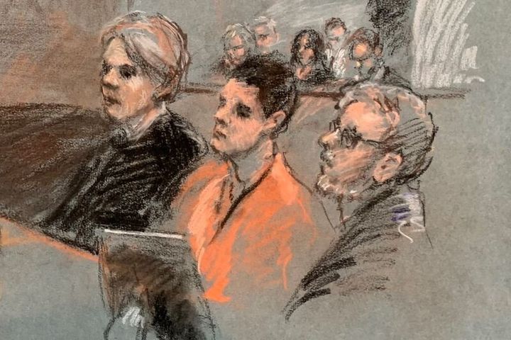 Jack Douglas Teixeira, a U.S. Air Force National Guard airman accused of leaking highly classified military intelligence records online, appears wearing an orange jumpsuit, where the judge accepted his request to waive his right to a preliminary hearing in Boston, Massachusetts, U.S. on April 19, 2023 in a courtroom sketch. 