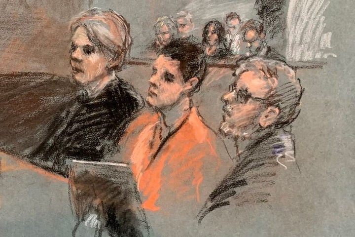Jack Douglas Teixeira, a U.S. Air Force National Guard airman accused of leaking highly classified military intelligence records online, appears wearing an orange jumpsuit, where the judge accepted his request to waive his right to a preliminary hearing in Boston, Massachusetts, U.S. on April 19, 2023 in a courtroom sketch.