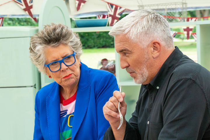 Prue with fellow judge Paul Hollywood on The Great British Bake Off in 2020.