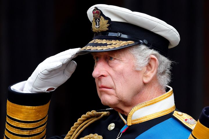 King Charles attends the committal service for Queen Elizabeth II at St George's Chapel, Windsor Castle. The service took place following the state funeral at Westminster Abbey.