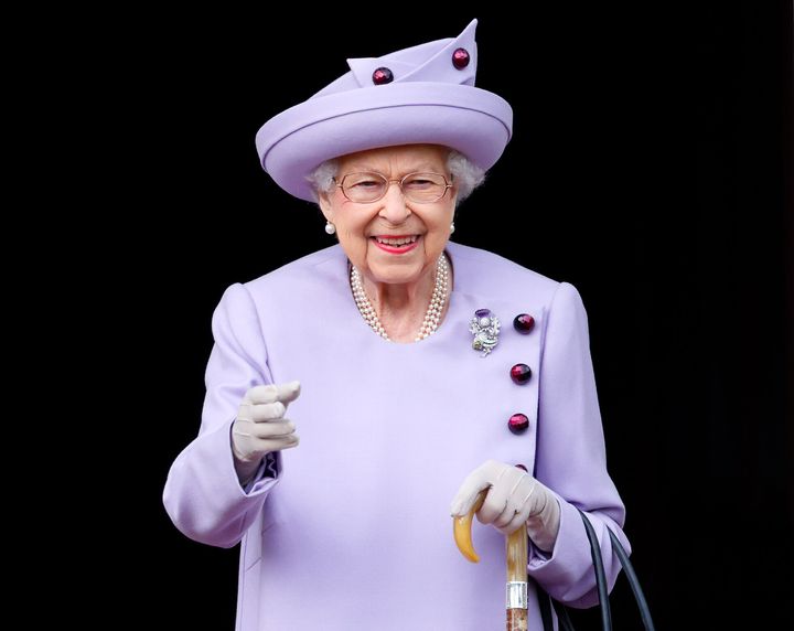 Queen Elizabeth II attends an Armed Forces Act of Loyalty Parade in the gardens of the Palace of Holyroodhouse on June 28, 2022 in Edinburgh, Scotland.