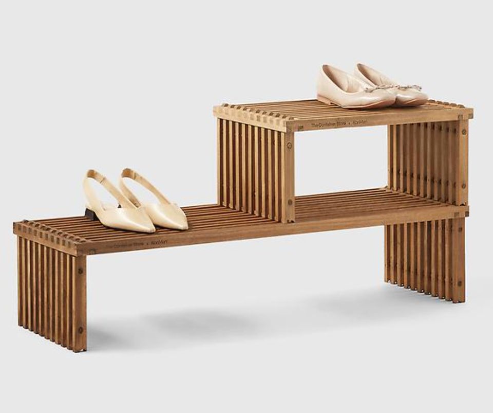 Marie Kondo stacking wood shoe shelf