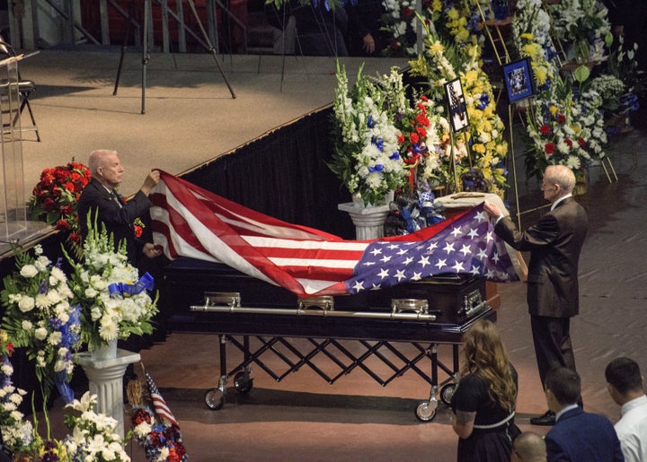 Police officers attend the funeral of slain police officer Patrick Zamarripa in Fort Worth, Texas, in 2016. Zamarripa was one of five officers killed when a gunman opened fire on a Black Lives Matter rally.