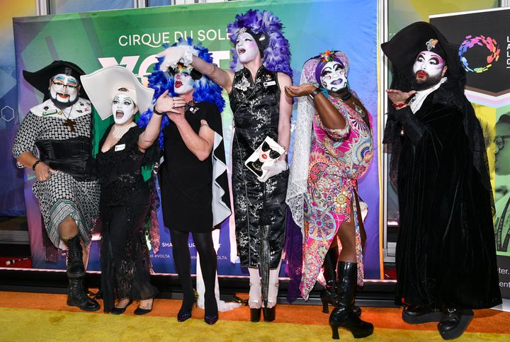 Members of the Sisters of Perpetual Indulgence attend an Equality Night benefit at Dodger Stadium on Feb. 13, 2020, in Los Angeles.