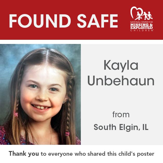 A poster updates that the missing girl, Kayla Unbehaun, had been found.