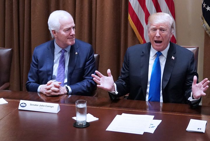 Sen. John Cornyn and former President Donald Trump, pictured in 2018.