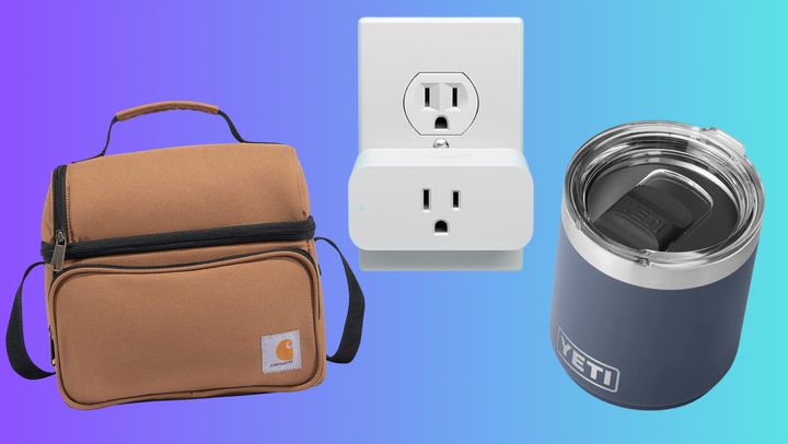 A Carhartt lunch box, Amazon smart plug and mini Yeti thermos.