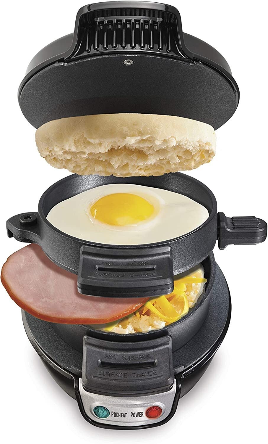 An all-in-one griddle for preparing breakfast sandwiches on the quick