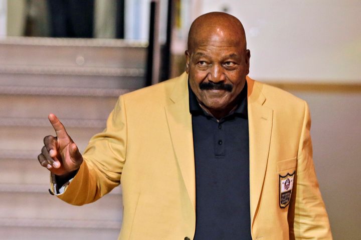 FILE - Jim Brown is introduced before the inaugural Pro Football Hall of Fame Fan Fest Friday, May 2, 2014, at the International Exposition Center in Cleveland. NFL legend, actor and social activist Jim Brown passed away peacefully in his Los Angeles home on Thursday night, May 18, 2023, with his wife, Monique, by his side, according to a spokeswoman for Brown's family. He was 87. (AP Photo/Mark Duncan, File)