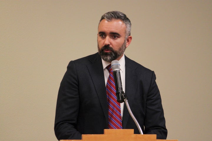 FILE - This file photograph show Raúl Torrez speaking to Native American leaders during a candidates forum in Albuquerque, N.M., Oct. 14, 2022.