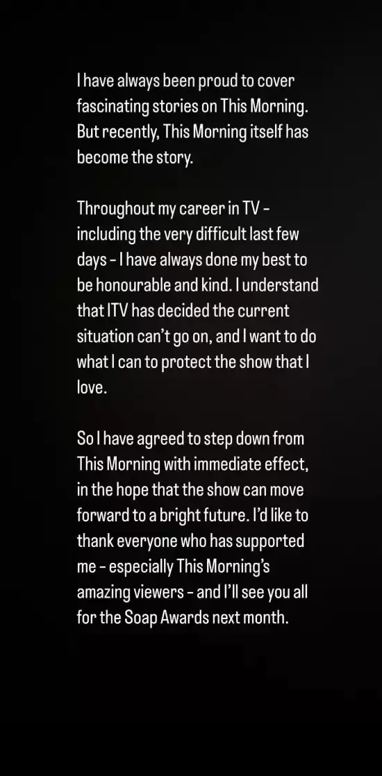 The statement issued by Phillip on his Instagram account.