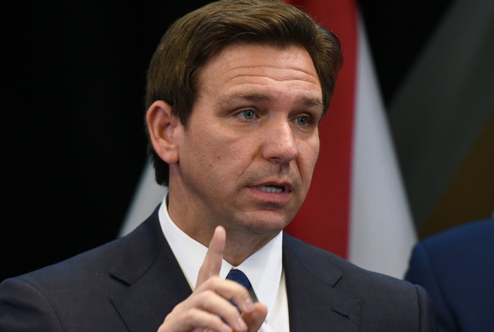 LAKE BUENA VISTA, FLORIDA, UNITED STATES - 2023/04/17: Florida Governor Ron DeSantis holds a press conference at the Reedy Creek Administration Building in Lake Buena Vista.