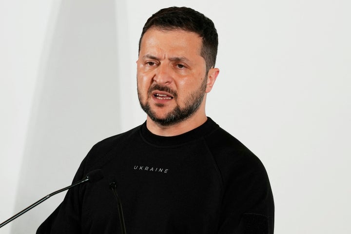 Ukraine's President Volodymyr Zelensky speaks during a news conference following the G7 Leaders' Summit in Hiroshima on May 21, 2023.