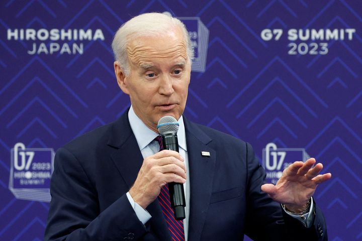 President Joe Biden speaks during a press conference following the G7 Leaders' Summit in Hiroshima on May 21, 2023.