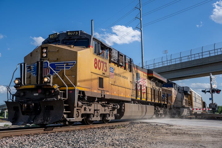 Roughly 30 tons of ammonium nitrate, a chemical used as fertilizer and to make explosives, vanished during railway transport last month. A Union Pacific freight train is seen in Texas.