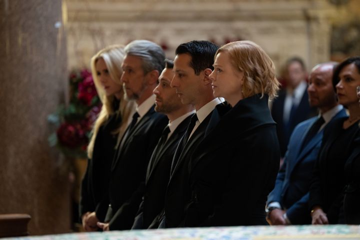 From right: The Roy siblings — Shiv (Sarah Snook), Kendall (Jeremy Strong), Roman (Kieran Culkin) and Connor (Alan Ruck) — and Connor's wife, Willa (Justine Lupe) at Logan Roy's funeral during Sunday night's episode of "Succession."