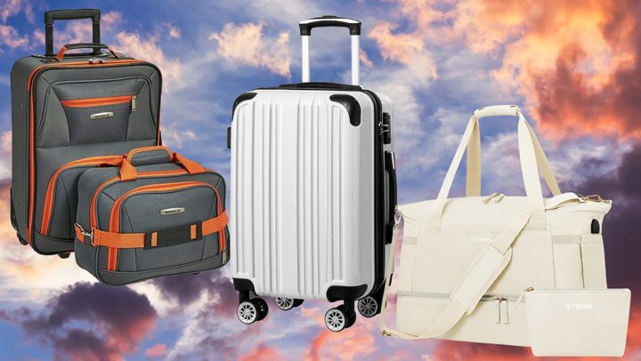 A 2-piece soft-sided luggage set, a hard-sided spinner carry-on and a multi-compartment weekender bag. 