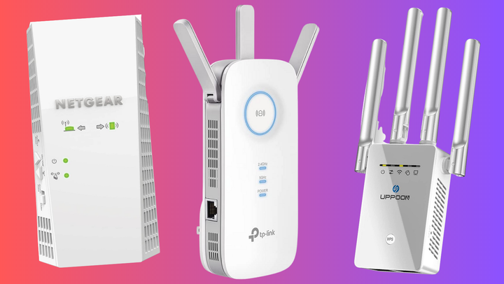 A Netgear Wi-Fi mesh range extender, TP-Link AC1900 Wi-Fi extender and Uppoon Wi-Fi extender.